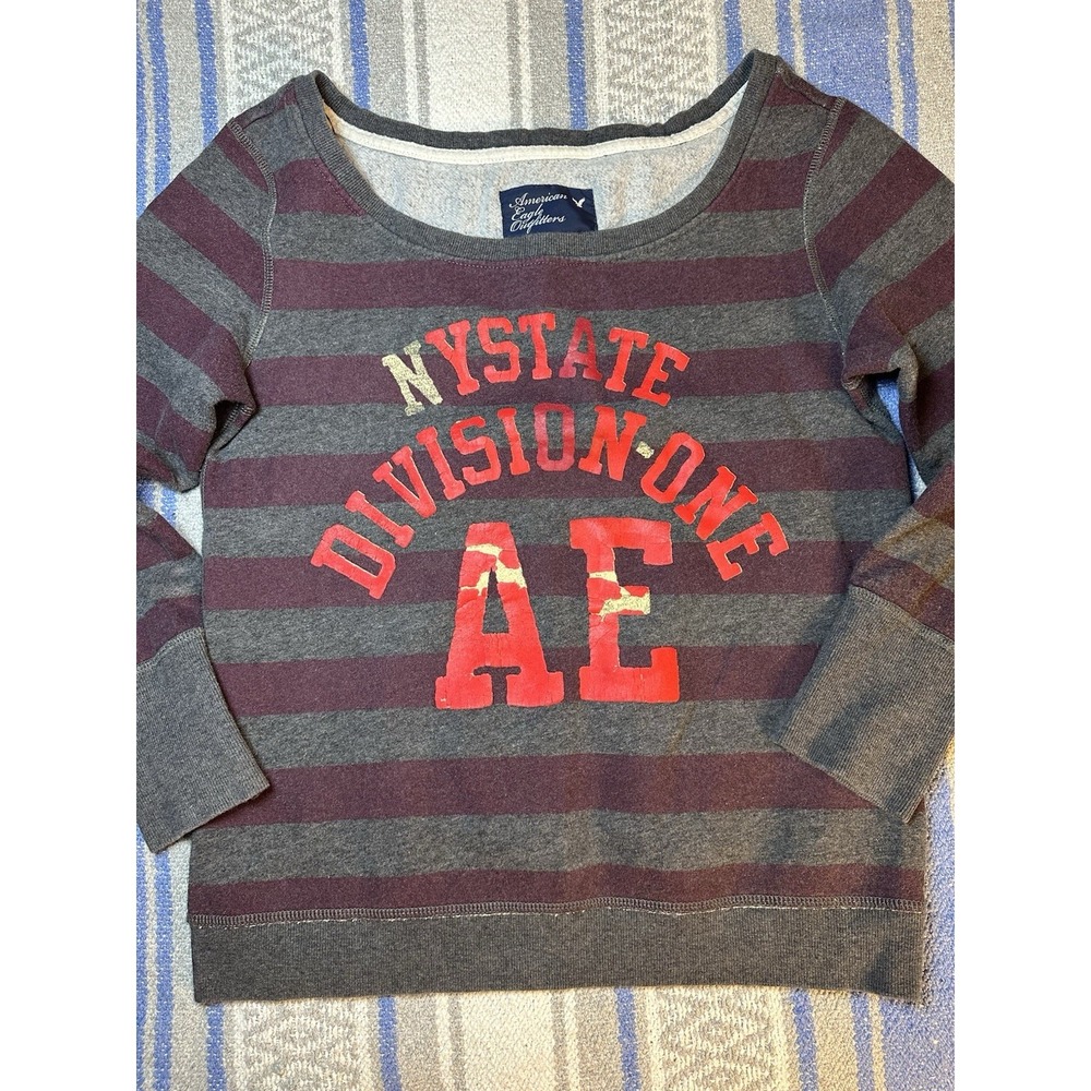 American‎ Eagle Women's Graphic Sweatshirt Medium Striped Crewneck AE